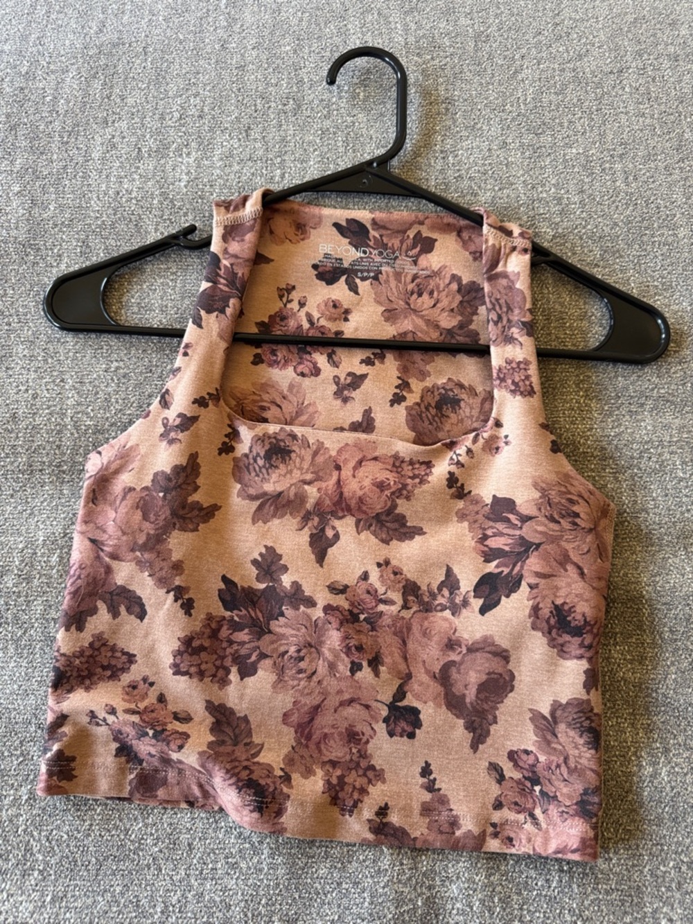 Beyond Yoga Mauve Floral Square-Neck Crop Tank